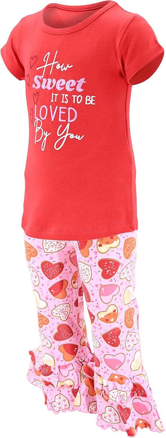 Unique Baby 2 Piece Girls Double Ruffle Leggings and Short Sleeve Shirt Clothes Set Kid and Toddler Girl Outfit