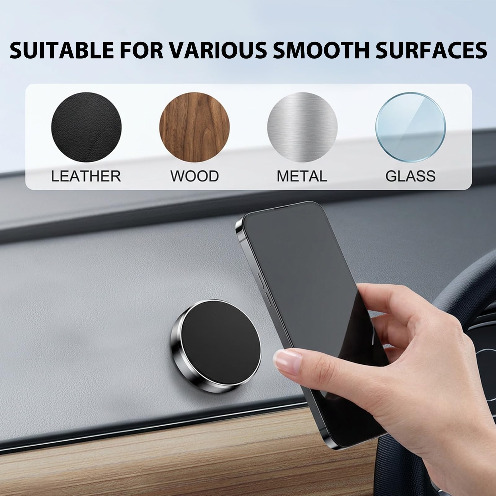 Mowpiny 2 Piezas Soporte Magnetico Movil Coche, Imán Pequeño Redondo para Coche Instalación Sin Herramientas, Iman Movil Adhesivo Universal para iPhone Samsung Huawei — view 3