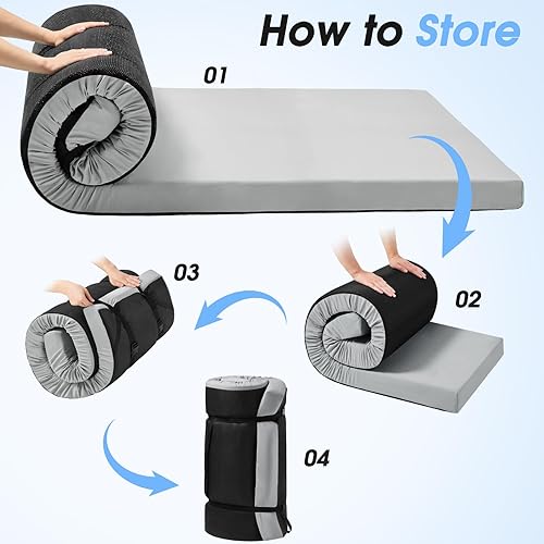 Vista 9 de CYMULA Almohadilla de Colchón de Espuma Viscoelástica para Acampar, Almohadilla para Dormir de 3 Pulgadas para Acampar, Base Antideslizante Inferior
