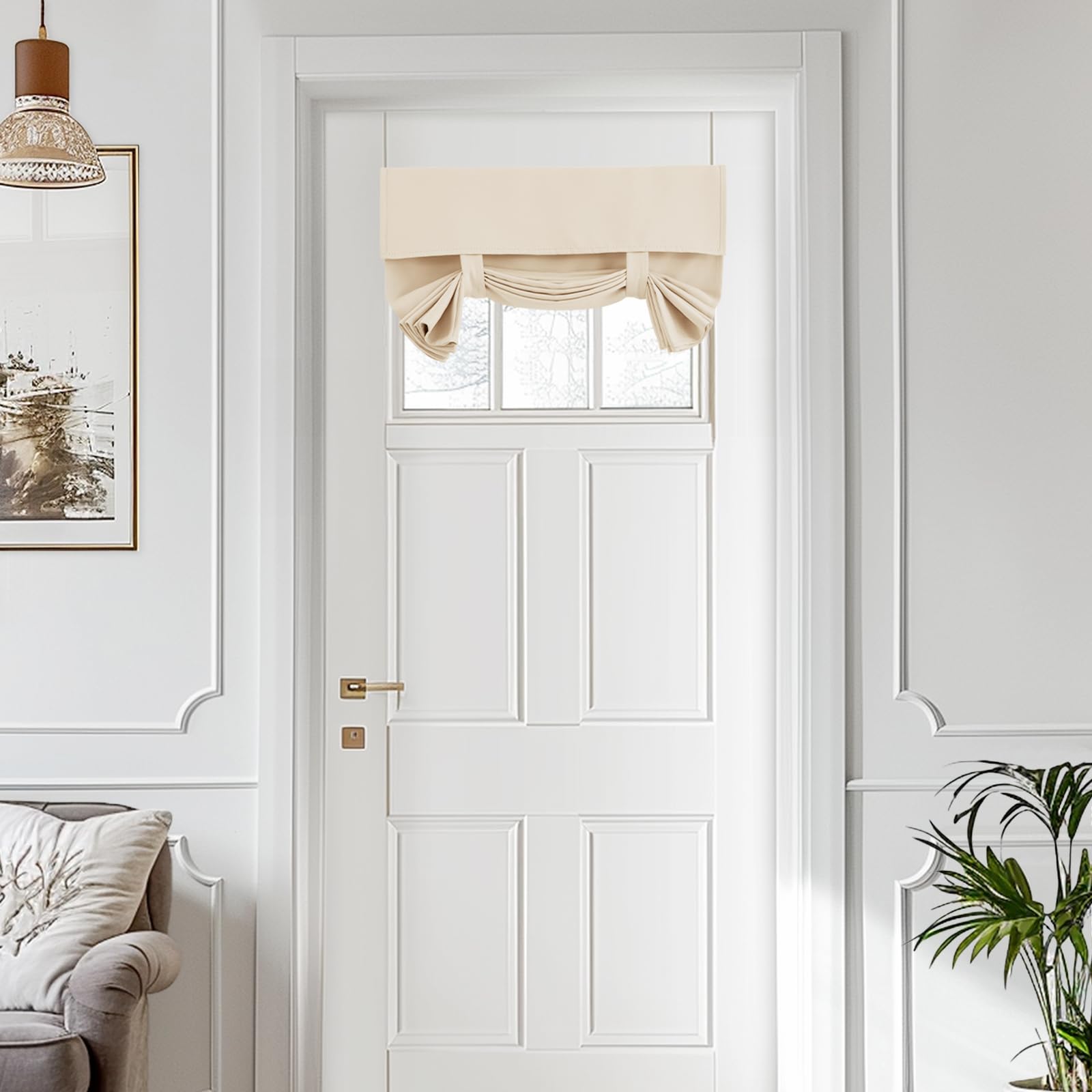Vatge Ivory French Door Curtains - Short Door Window Curtains for Doorway Thermal Insulated Tie Up Shades Door Window Coverings French Door Shades for Glass Door, 1 Panel, W26 x L20, Light Beige — image 1