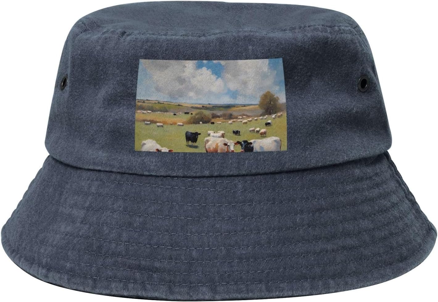 Huge Farm Printed Cowboy Fisherman hat, Suitable for Outdoor Fishing Beach Party Fisherman hat Hip-hop hat, Navy Blue