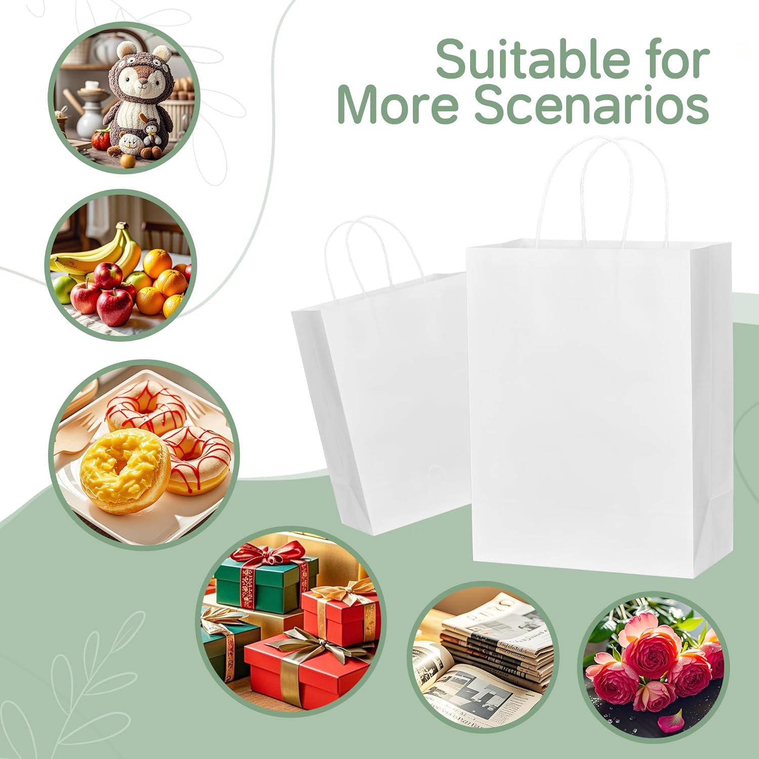 ECOEXTRA Gift Bags 100Pcs White Paper Bags with Handles Bulk 8x4.5x10.8 Inch White Gift Bag Medium Size, Kraft Paper Bag, Grocery Shopping Retail, Birthday Party Favors Wedding Sacks - Image 6