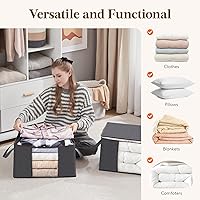 Vista 6 de Lifewit Paquete de 8 contenedores plegables de almacenamiento de ropa con tapas, gris, tela no tejida, rectangulares, cremallera resistente, asa