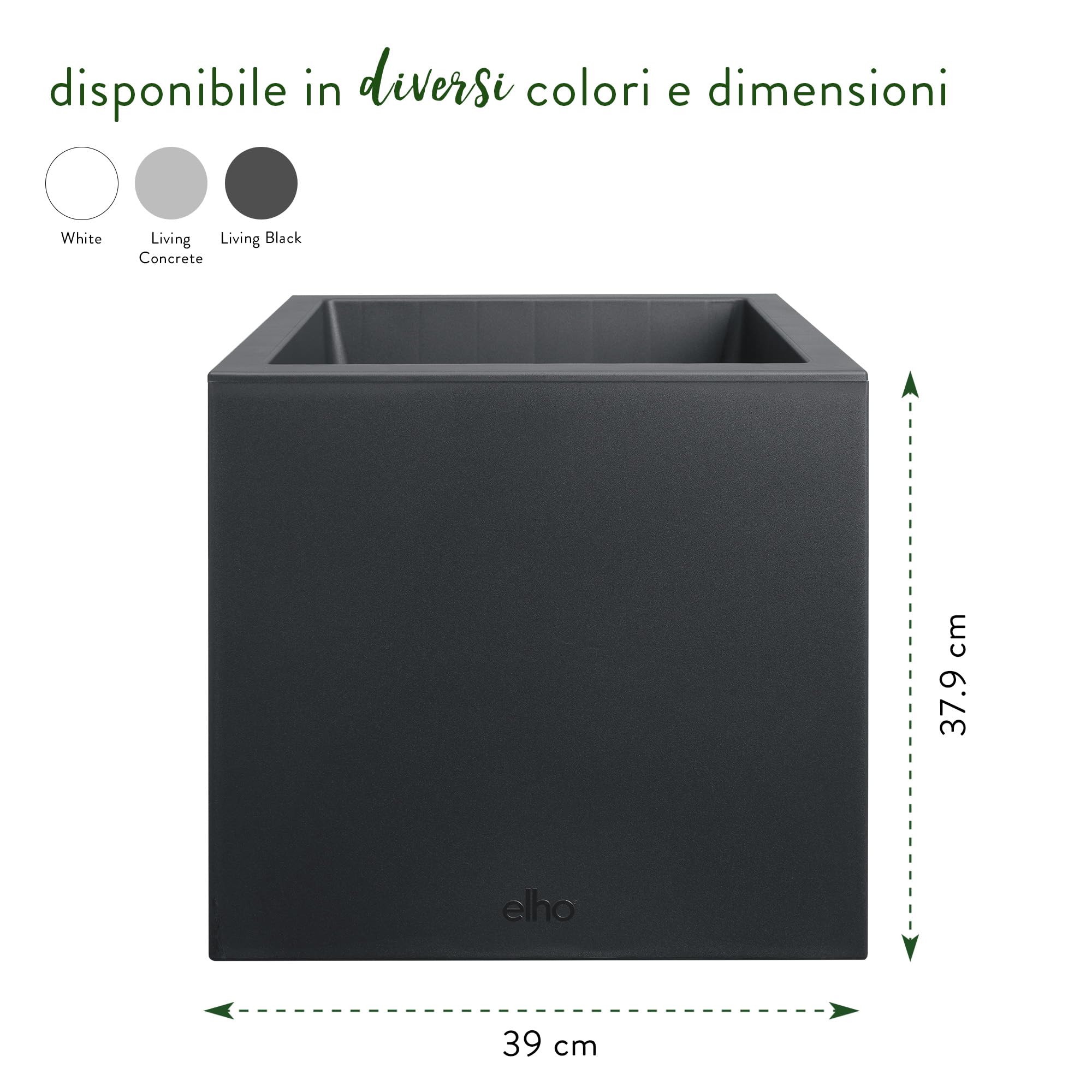 Elho Vivo Next Square 40cm Fioriera per Piante - Living Black | L 39 x P 39 x A 37.9 cm | Adatto per uso interno ed esterno