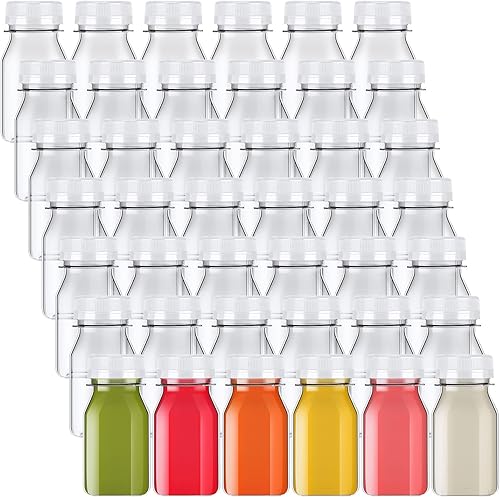 Miniatura 20 de 200 botellas de plástico para jugo con tapas, botellas de agua cuadradas vacías transparentes, recipientes para bebidas a granel, reutilizables