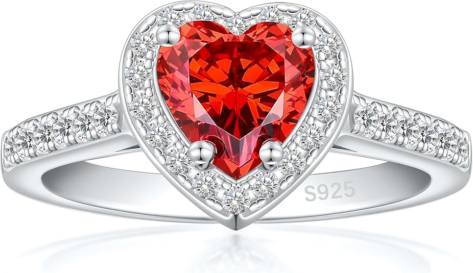 Cijisx 925 Sterling Silver Engagement Ring for Women Heart Gemstone Birthstone Promise Ring for Her Colored Cubic Zirconia Ring Size 4-10.5