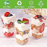 Vista 3 de Qeirudu Mini tazas de postre de 3 onzas con tapas y cucharas, paquete de 50 tazas de plástico para parfait tazas de postre para aperitivos