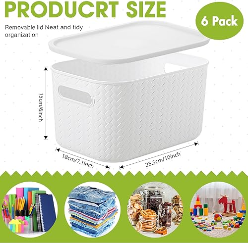 Miniatura 2 de Suzile 6 cestas de almacenamiento de plástico con asa de tapa de 10 x 7 x 6 pulgadas, pequeños contenedores apilables para organización y
