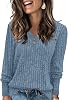 AYIFU Womens Long Sleeve Tops Casual V Neck Blouses Henley Button Up Ribbed Tunic