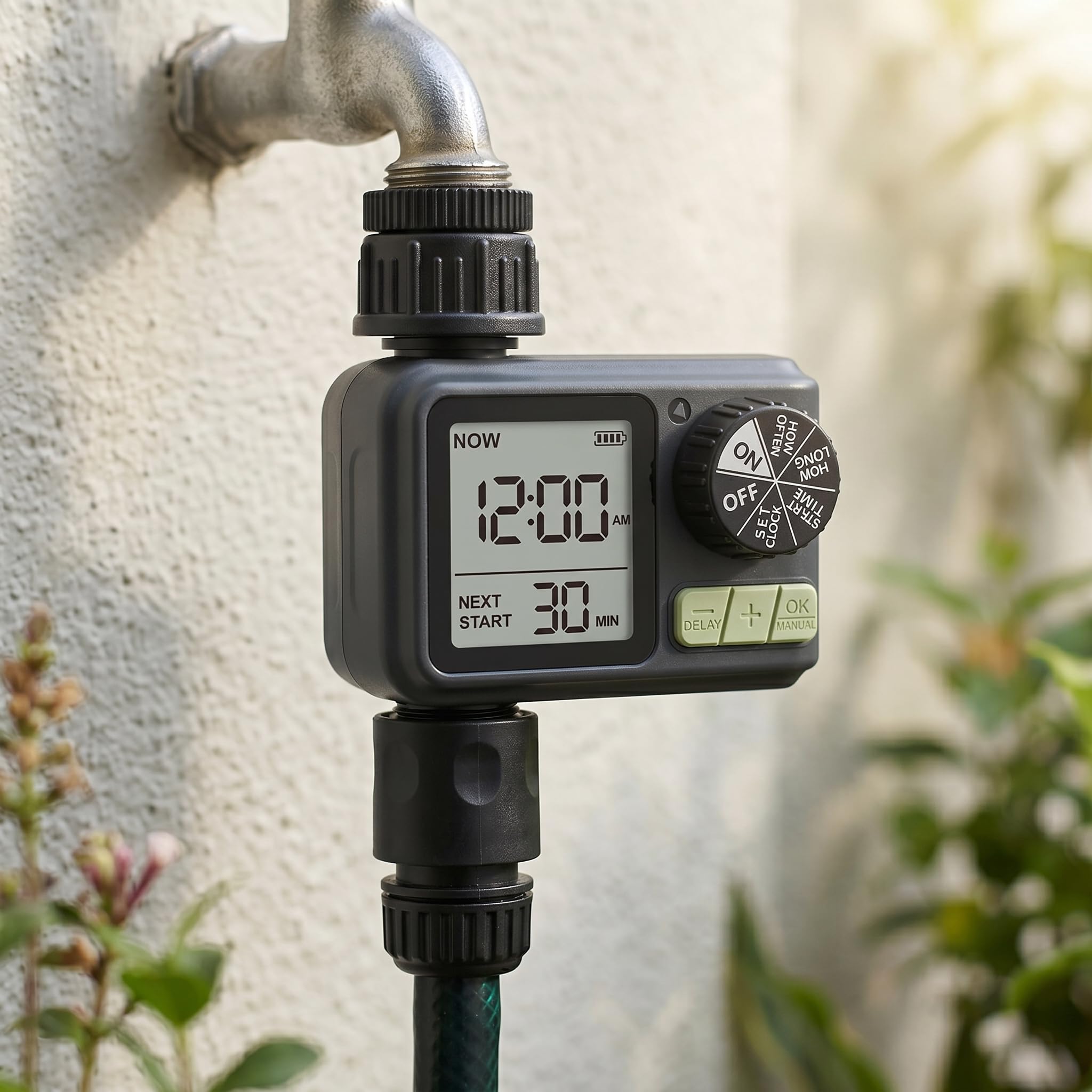 InArt Automatic Water Timer for Garden Tap, Digital Irrigation Controller with LCD Display, Rain Delay & Child Lock, Battery Operated, 1/2" & 3/4" Compatible, for Drip Irrigation & Plants-image-46