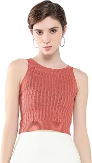 ICW Women's Acrylic Knitted Self Design Sleeveless Halter Neck Crop Cami Tank Top 265 Price In India