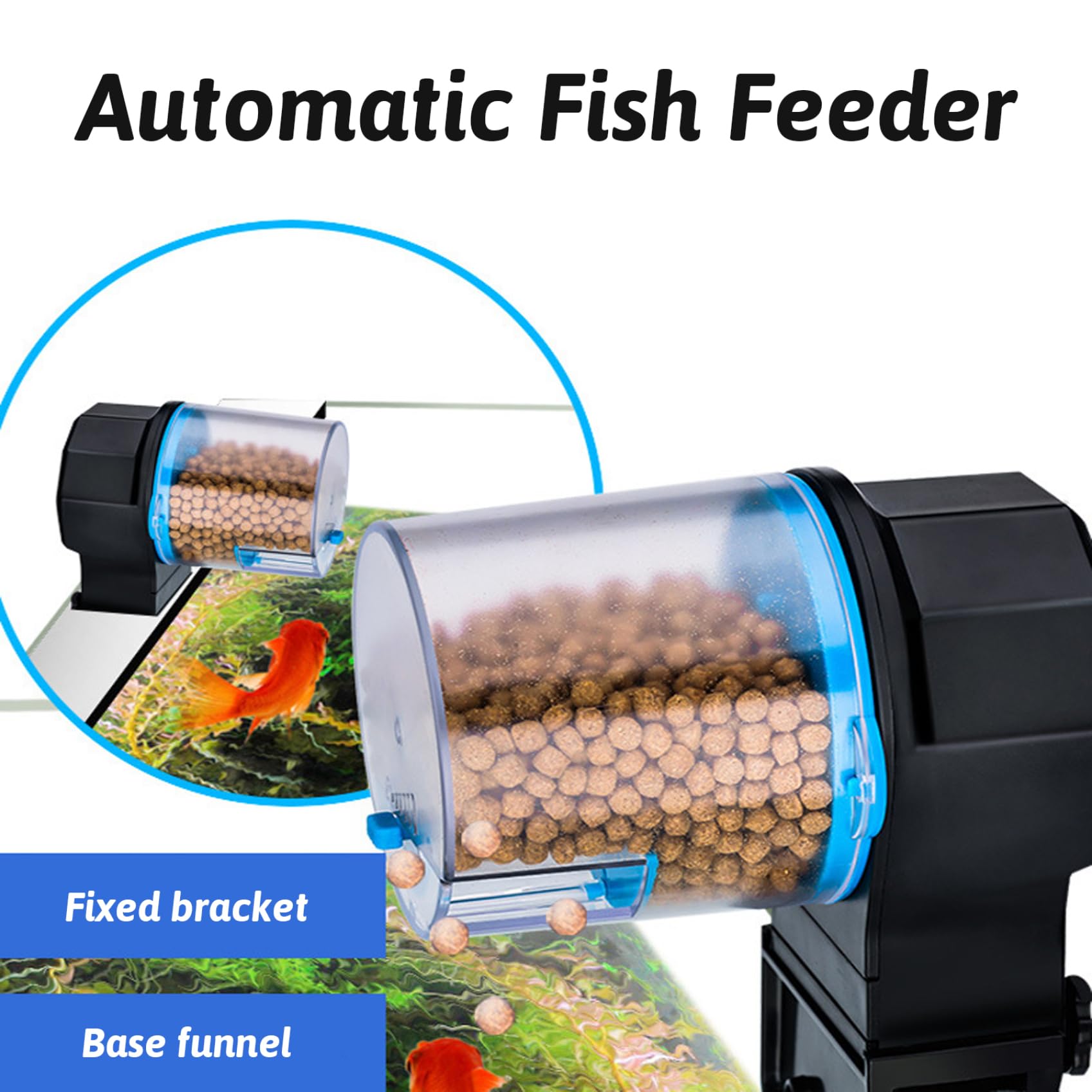 Automatic Fish Feeder 210 ＆ 100ML Feeder 8/12/24 H Timer Battery Operated Food Vacation Automatic Dispenser for Fish Tank, Aquariums & Pond Blue. - image 5