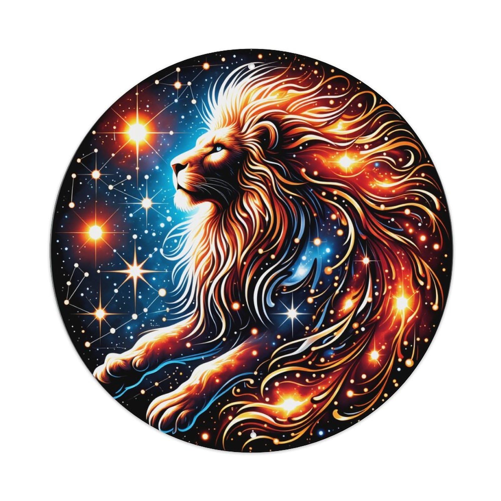 Lion Cosmic Stars Pattern Art Retro Metal Tin Sign, Vintage Metal Poster for Bar, Home, Man Cave, Kitchen, Laundry Room Art Decor 8x8 Inch