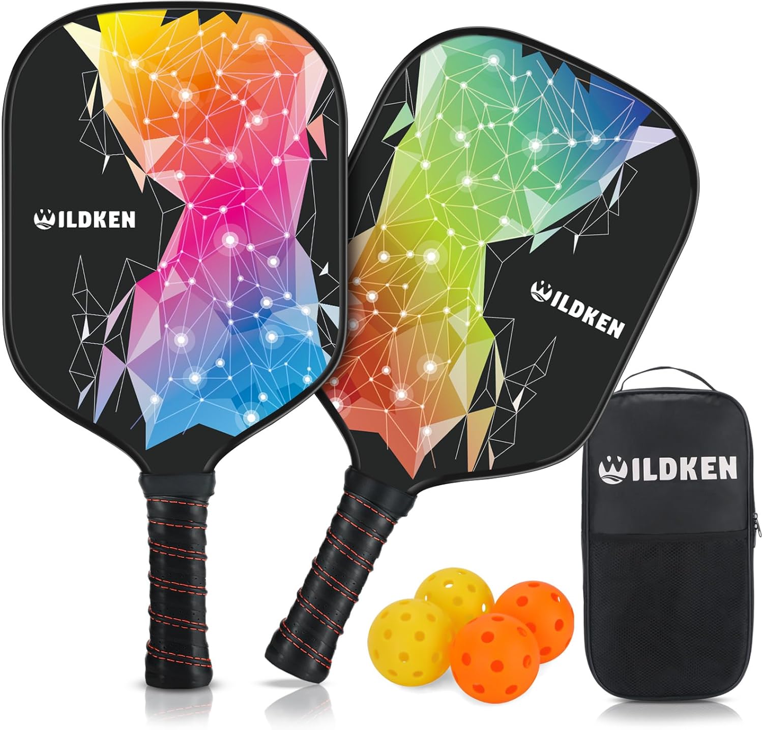 WILDKEN Pickleball Paddles Set of 2, 7.9oz Lightweight, USAPA Approved Fiberglass Paddles with 2 Pickleballs & 1 Bag
