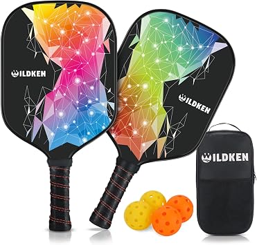 WILDKEN Pickleball Paddles Set of 2, 7.9oz Lightweight, USAPA Approved Fiberglass Paddles with 2 Pickleballs & 1 Bag