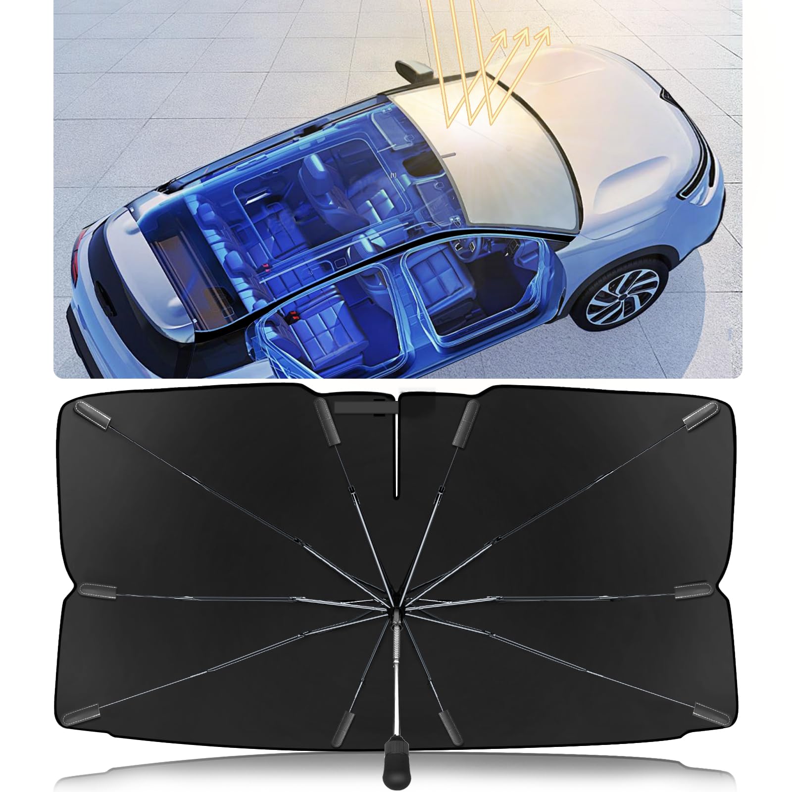 2025 Car Windshield Sun Shade Umbrella, Nano Ice Crystal Cooling, Fits Most Vehicles, Black, Windshield Shade