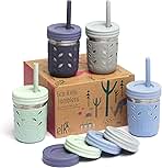 Elk and Friends 10oz Stainless Steel Kids + Toddler Drinking Cups | The Original Mason Jars with Lids + Sleeves + Straws | Smoothie Cups | Spill Resistant | Dishwasher Safe | 4 Pack