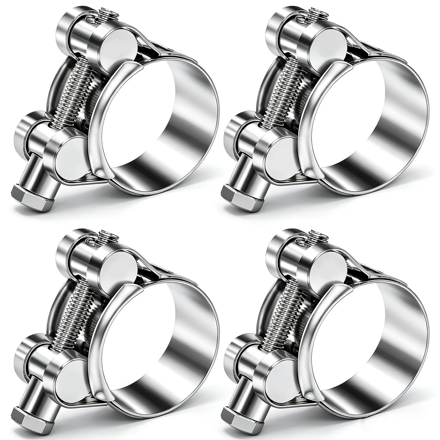 smseace 4Pcs 17-19mm T bolt Hose Clamps 304 Stainless Steel T-bolt Clamp 6-sizes Heavy Duty T-bolt Hose Clamps Pipe Tube Clamps
