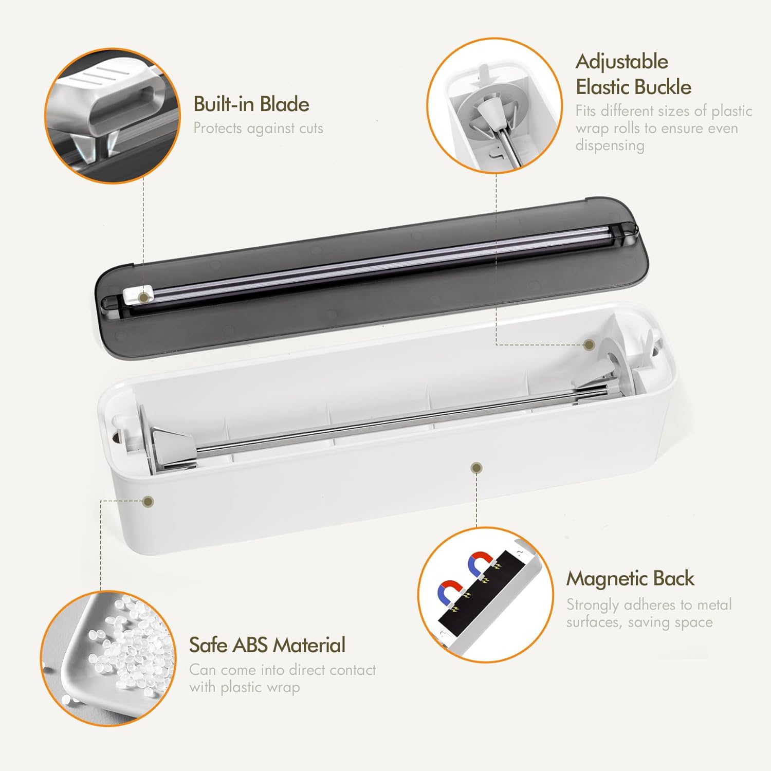 Aluminum Foil & Plastic Wrap Dispenser with Cutter - Magnetic & No-Drill Wall Mount, Cling Film Dispenser for Countertops & Cabinets, Space-Saving Kitchen Organizer - Fits 300 m Rolls, Black