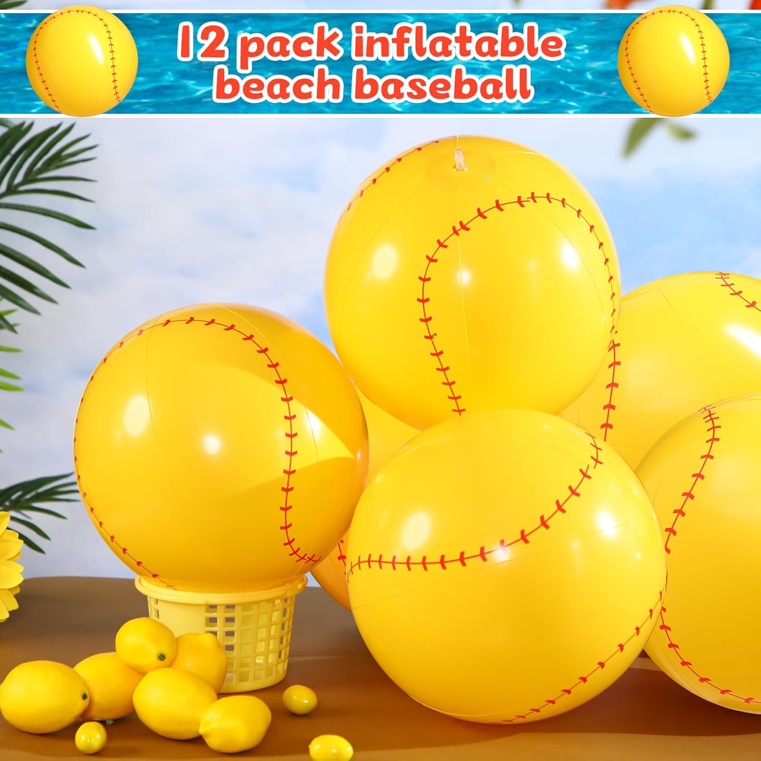 Chivao 12 Pack 16 Inch Baseball Beach Ball Inflatable Beach Ball Giant Pool Toys Blow up Swimming Pool Water Toys for Summer Indoor Outdoor Water Games Themed Birthdays Party Favor