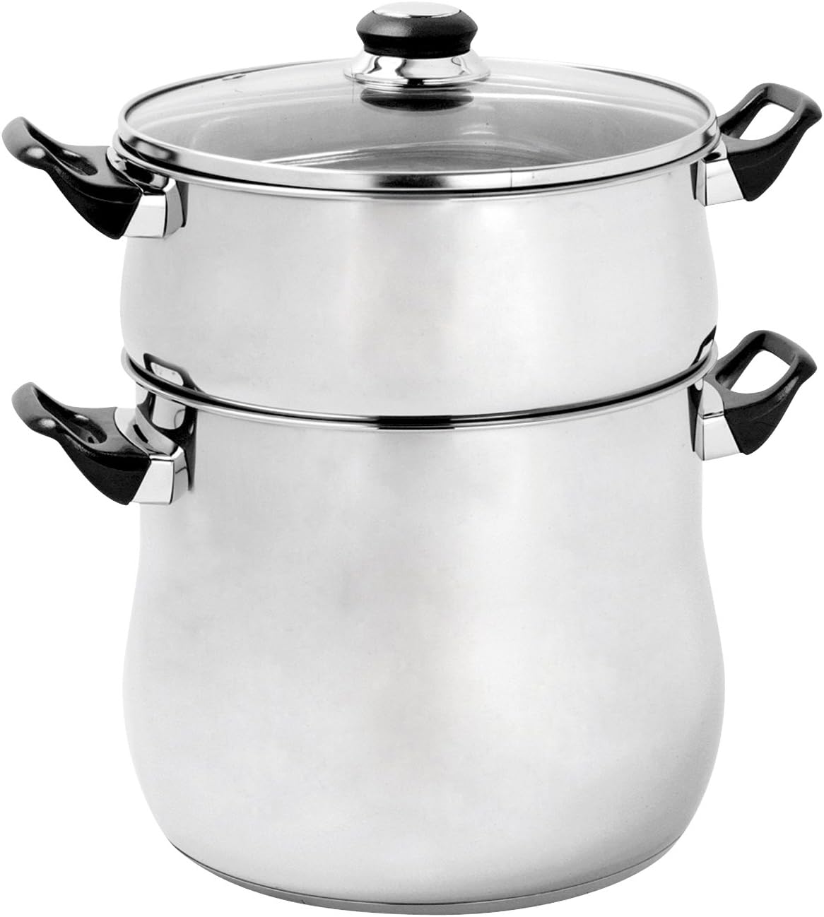 505707 Stainless Steel Couscous Cooker with Bakelite Handle Glass Lid 8 L