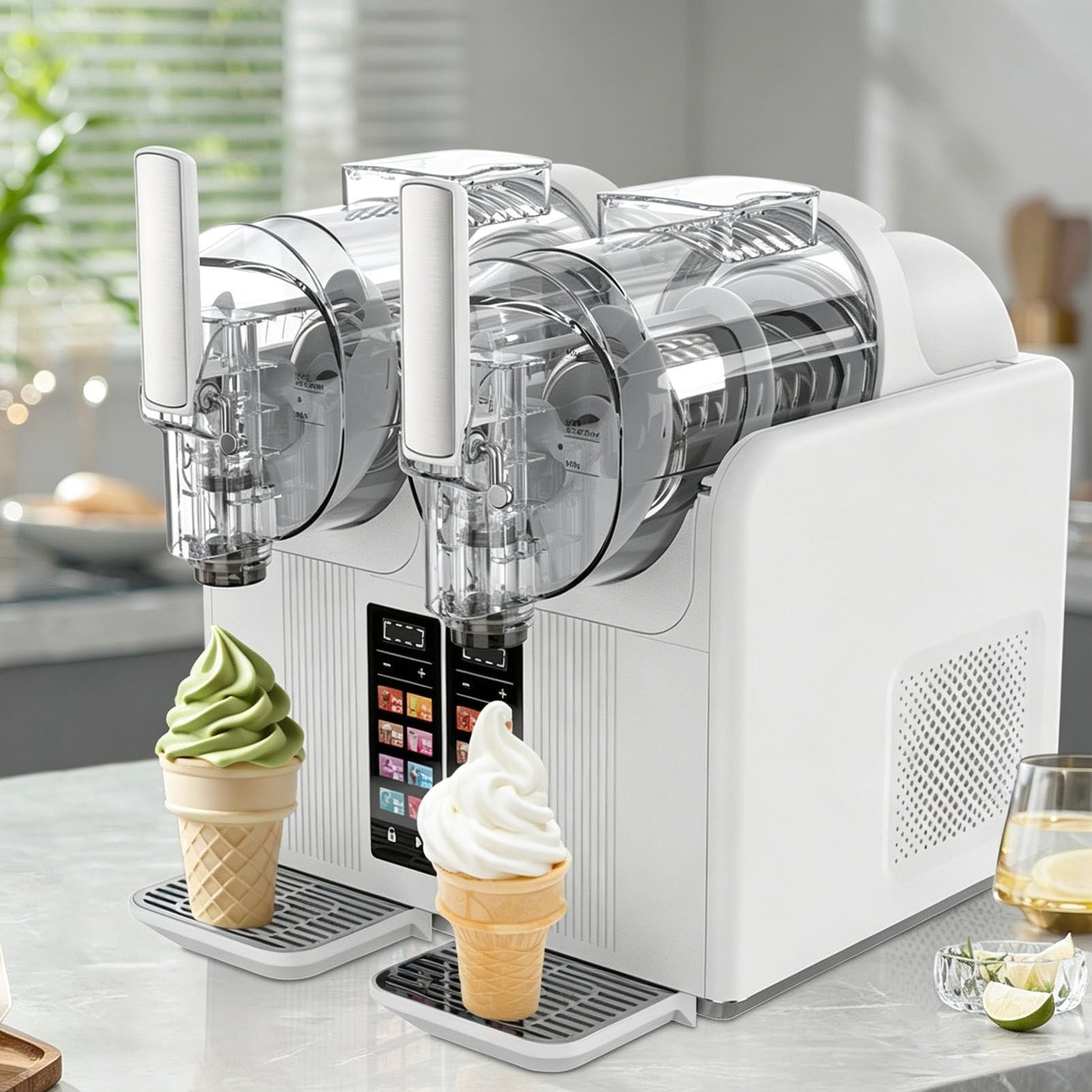 Taorzqyn White 2L Double Tank Slush Machine, 380W Soft Serve Ice Cream Maker