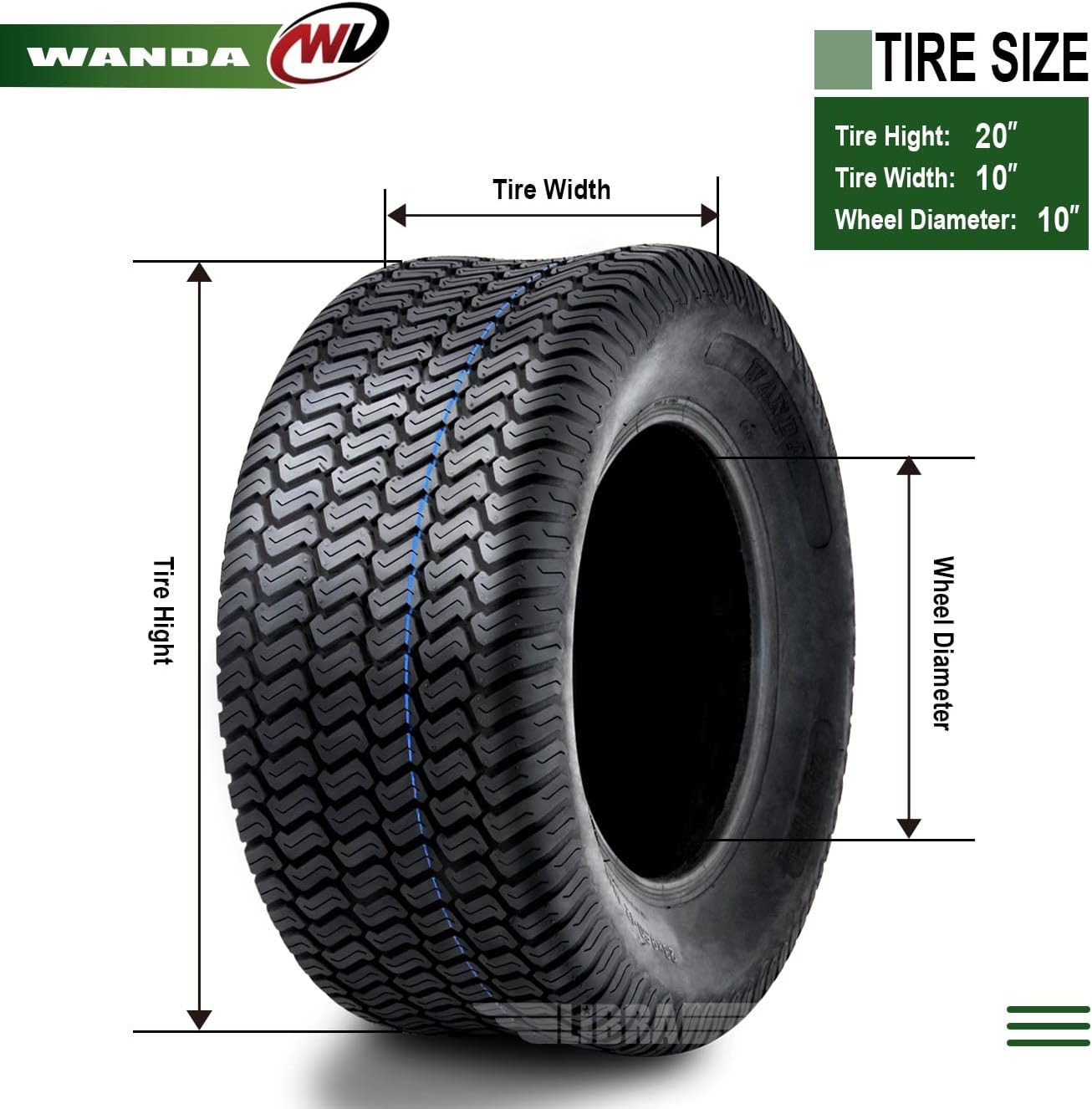 WANDA Set 2 20x10-10 20x10x10 Lawn Mower Cart Turf Tires /4 ply w/Warranty