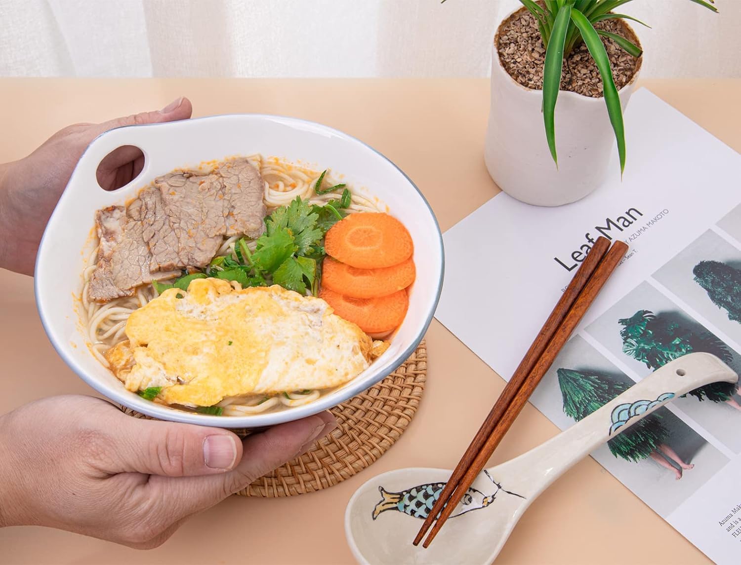 Tazón de sopa de fideos ramen, tazón grande de cerámica para fideos asiáticos Udon Soba Pho, apto para lavavajillas y microondas, auténtica experiencia gastronómica asiática