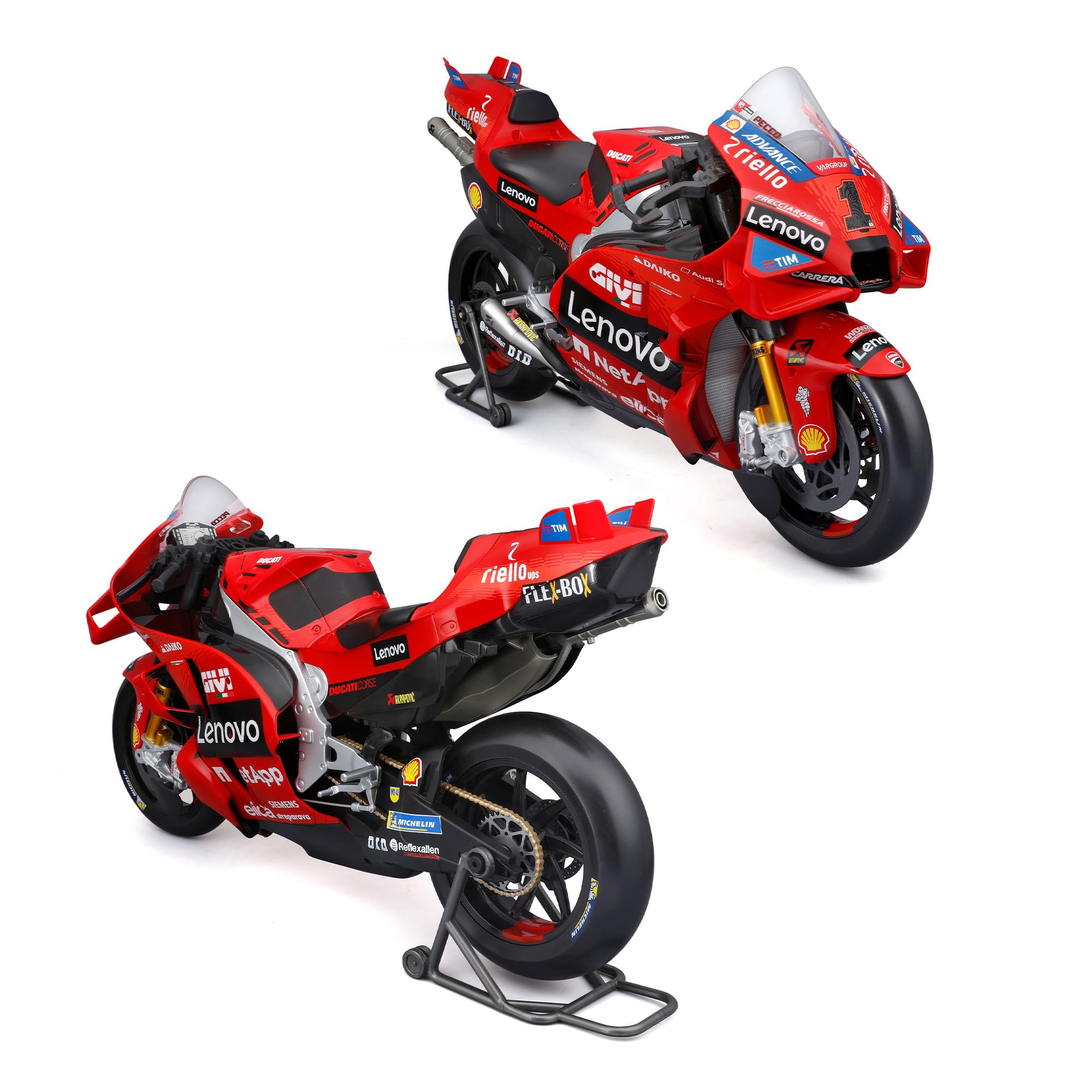 MAISTO Ducati Lenovo Moto GP Racing 2024#1 Francesco Bagnaia, rot - Modellmotorrad 1:6 Originalgetreues Sammlermotorrad Spielzeugmotorrad mit Lenkung & Präsentationsständer, ab 14 Jahren (532245)