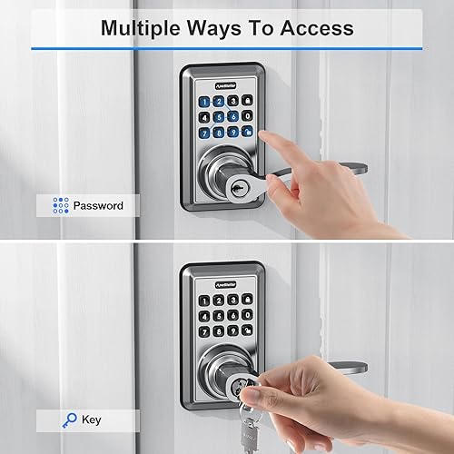 Miniatura 2 de Cerradura de puerta de entrada sin llave, cerradura de puerta con teclado con palanca de manija, perilla de puerta con teclado, bloqueo automático,