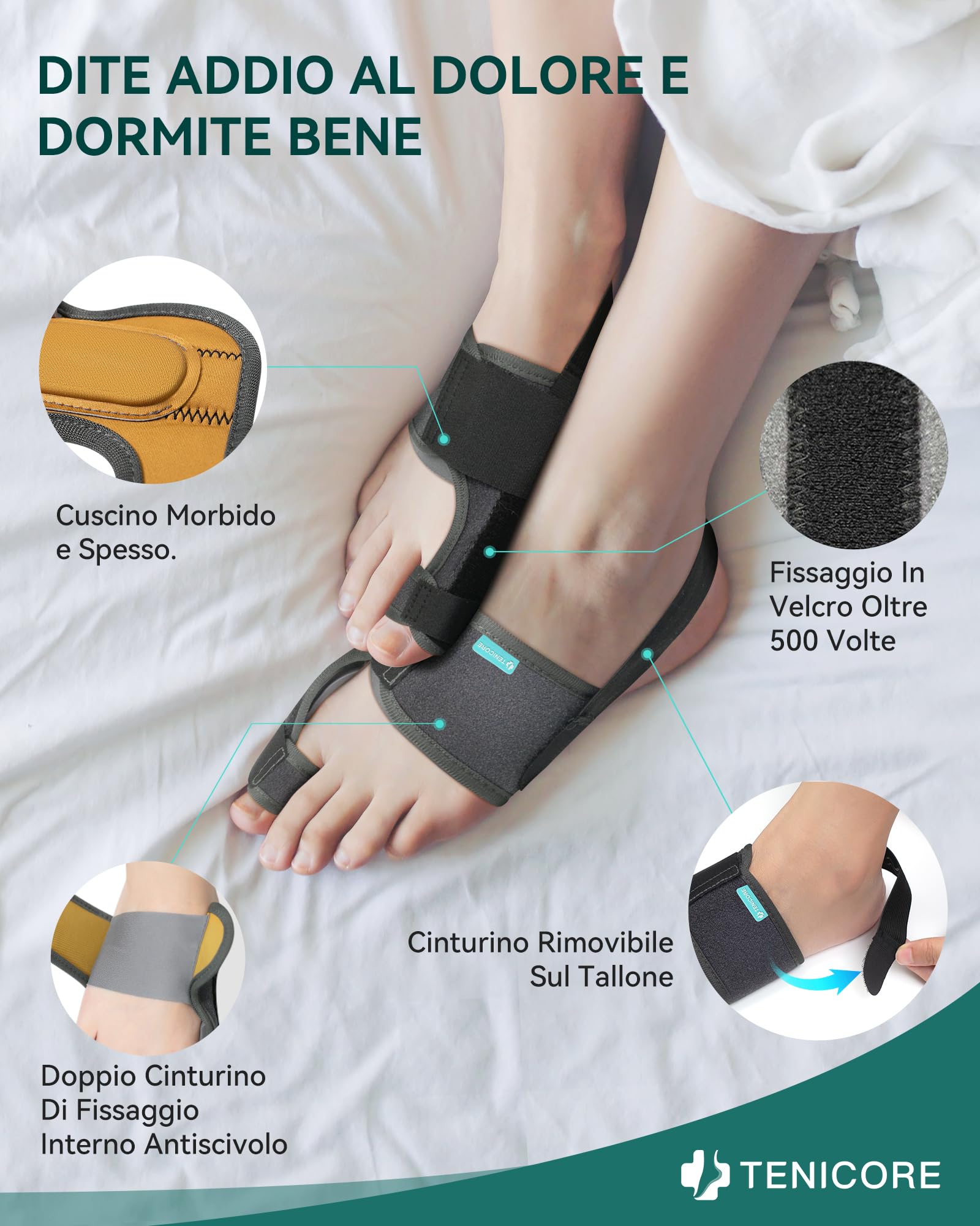 TENICORE Aggiornamento Alluce Valgo Correttore con 2 Barre Angolari,Tutore Alluce Valgo con cuscinetto in silicone Sollievo dall'alluce Valgo 1 Paio Donna e Uomo