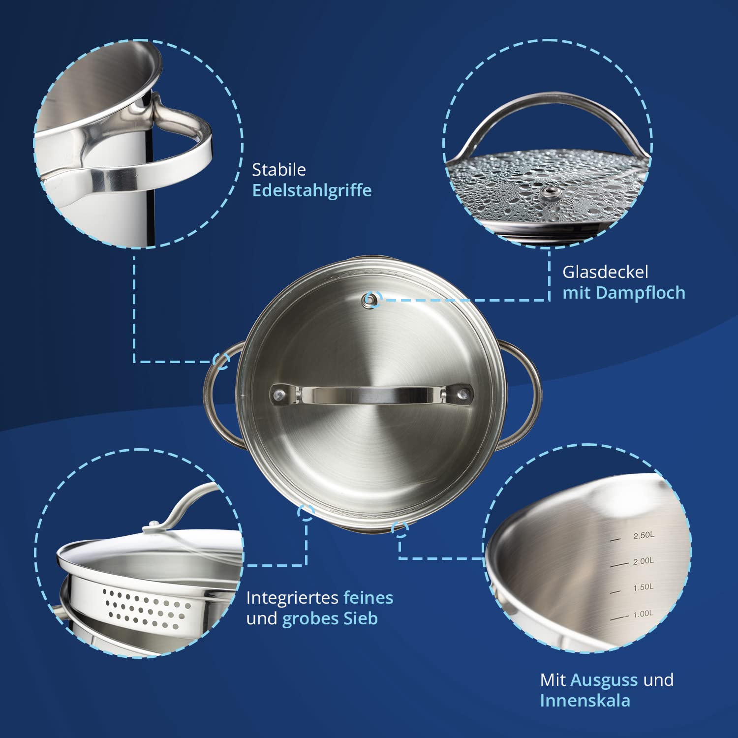 KHG Topf XXL Kochtopf 26 cm, 10 L Induktion, Edelstahl unbeschichtet