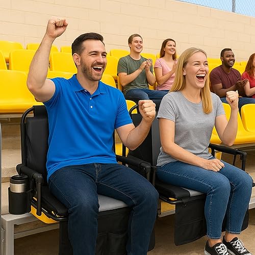 Miniatura 4 de Romswi 2PK - Silla de estadio portátil con respaldo y cojín con reposabrazos, soporte para espalda, soporte para tazas, bolsa de malla y gancho