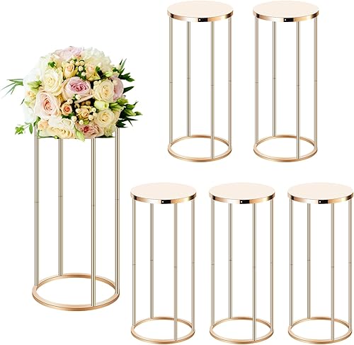 6 soportes dorados de flores de 23.6 pulgadas, centros de mesa de boda para mesas, jarrones de flores modernos geométricos de metal, jarrón alto