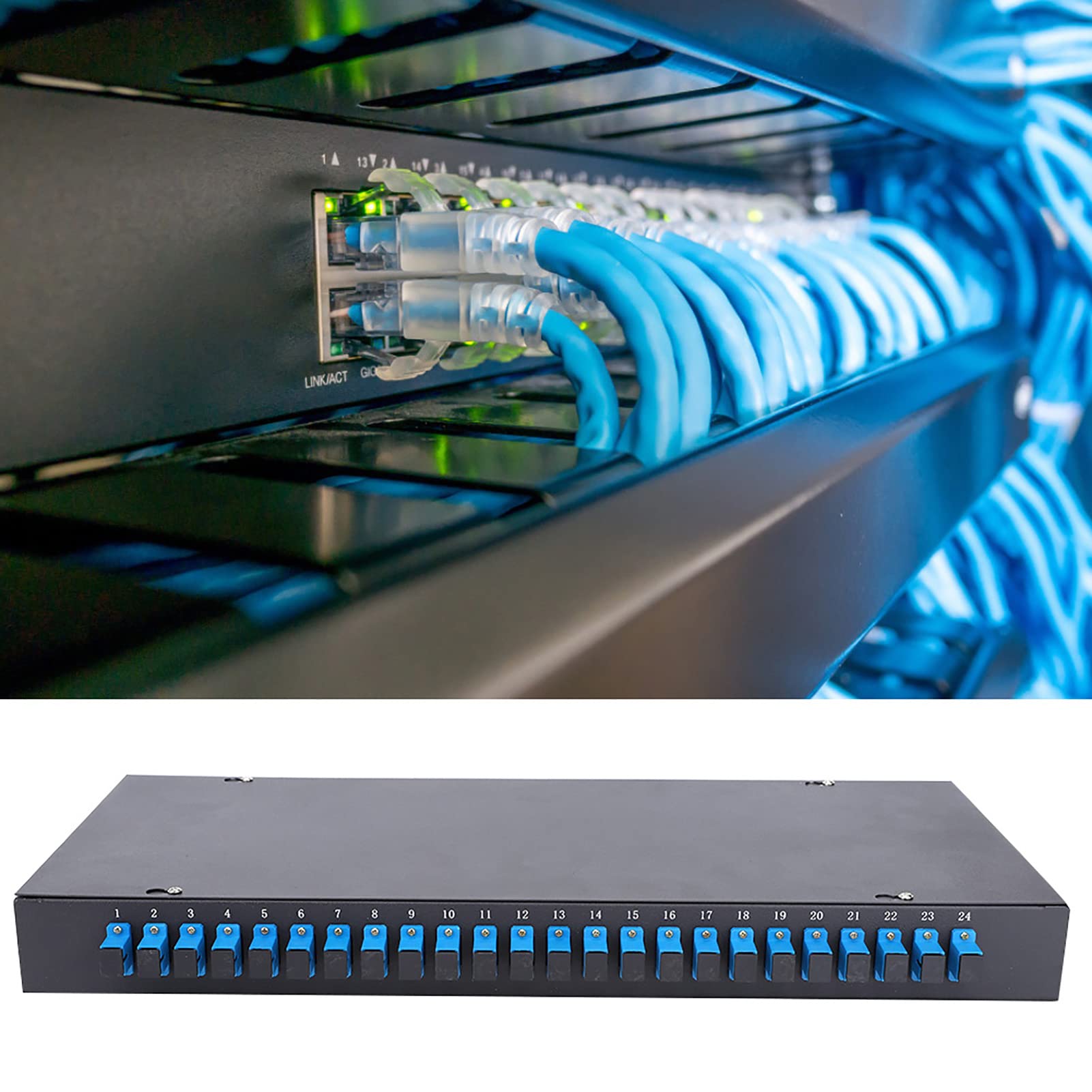 Acouto Boîte à Bornes à Fibre Optique 24 Panneau de Brassage Fibre 24 Ports Connecteur SC Câble à Optique de la Boîte à Bornes à Panneaux de Brassage à Fibres Optiques Terminal Ports à SC