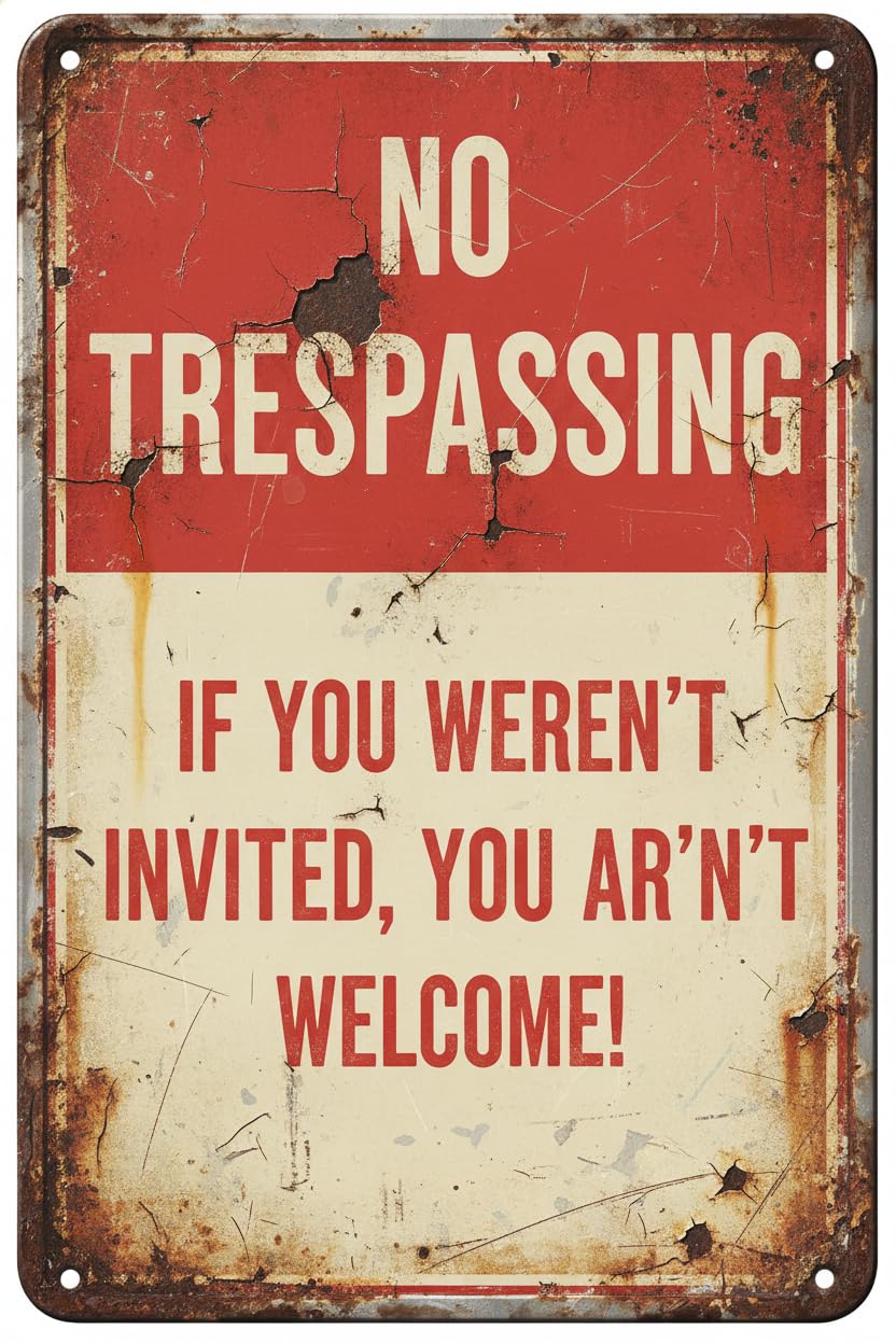 Wall Decor No Trespassing If You Weren't Invited You Aren't Welcome! Funny Notice Aluminum Metal Tin 8x12Inch Sign Plate Vintage Signs Plates Printed