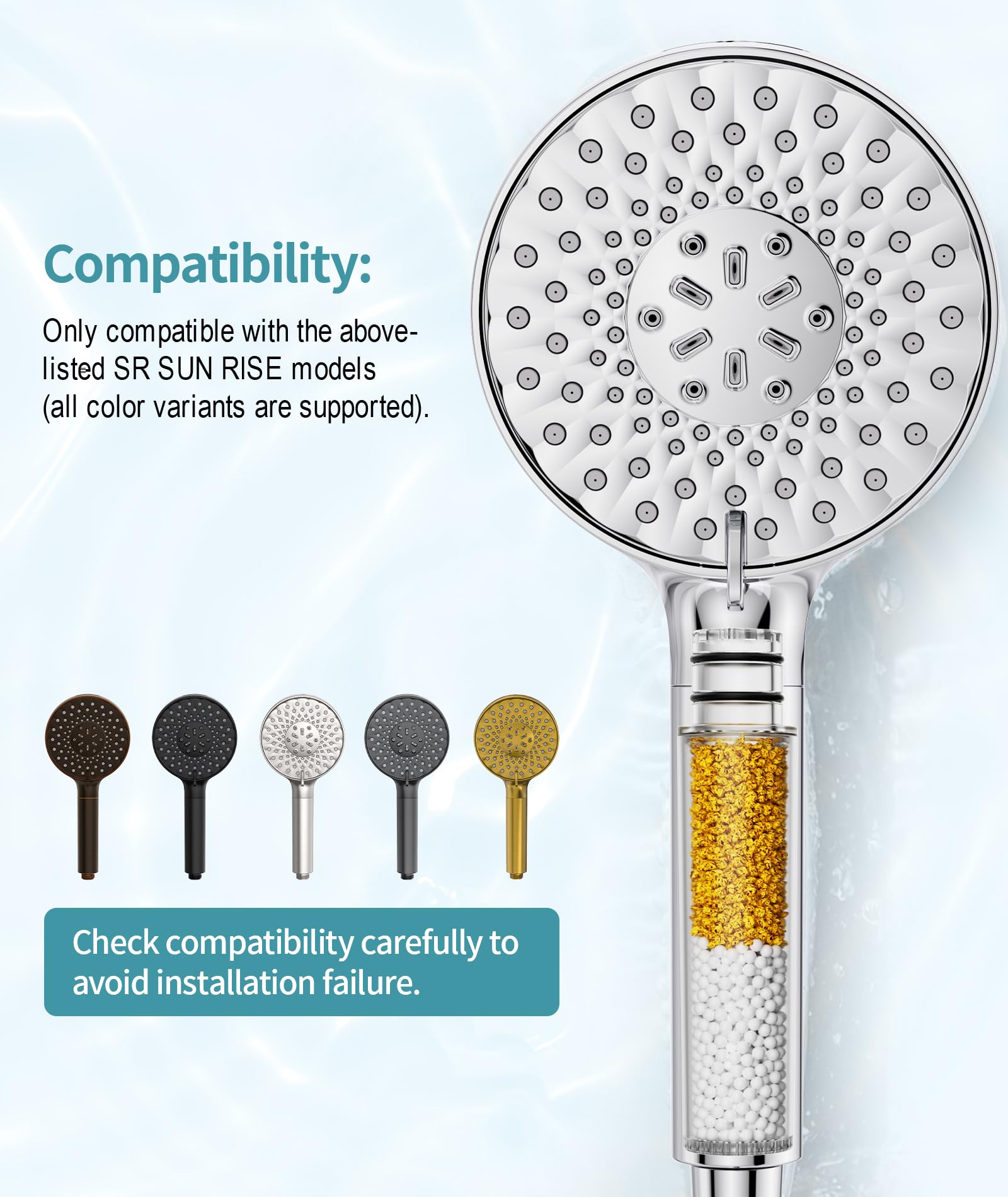 SR SUN RISE Filtro de ducha para cabezal de ducha de mano, certificado NSF, paquete de 4 filtros de repuesto para agua dura, elimina cloro y sustancias nocivas, solo se adapta al cabezal de ducha SR