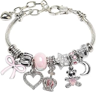 DS Cute Cartoon Charm Bracelets for Teen Girls - Adjustable Stainless Steel Friendship Bangle with Birthday Gift Box