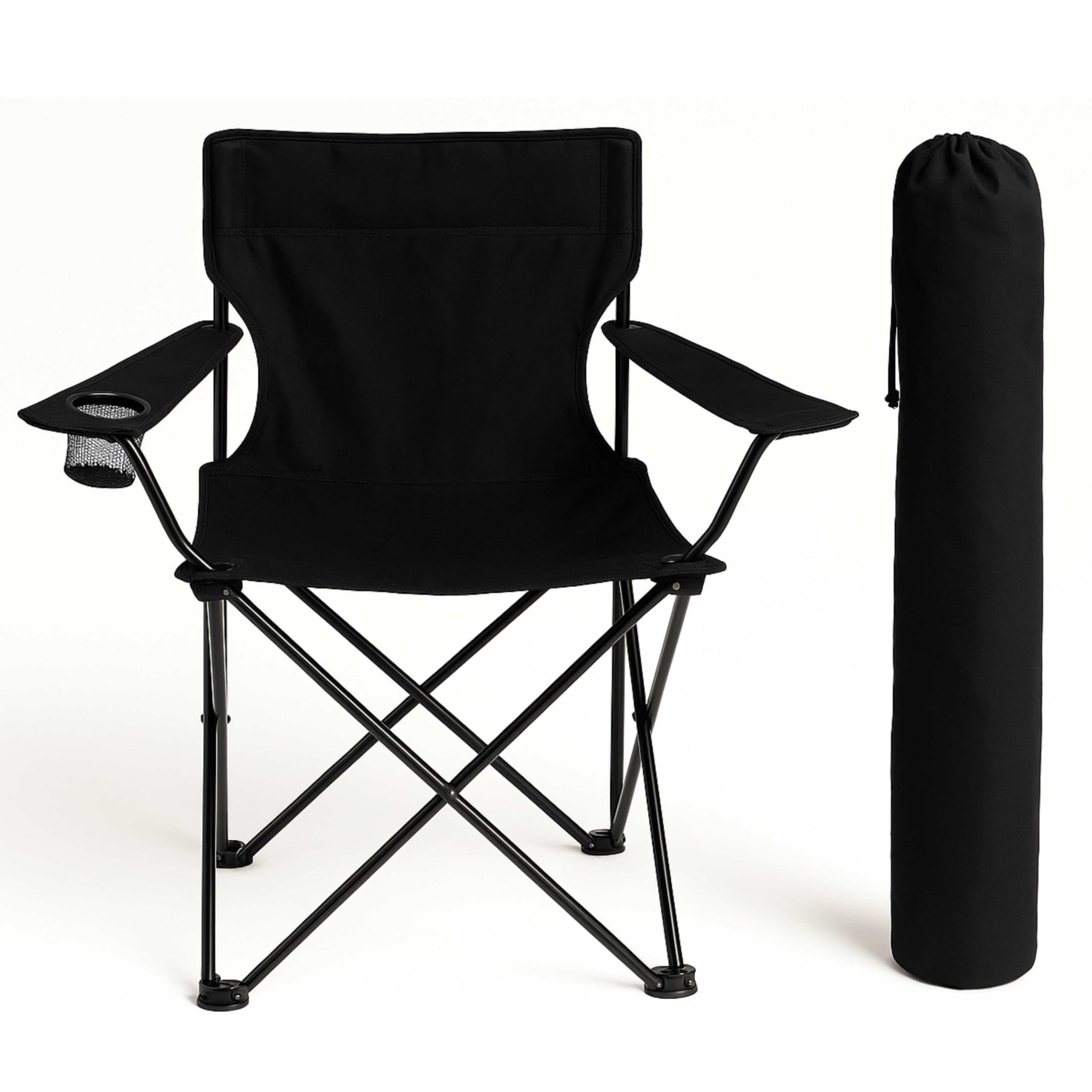 ADEPTNA Camping Chair Lightweight Folding Chair for Outdoor Adventures Portable with Cup Holder & Storage Cover Durable Steel Frame with Armrests for Beach, Lawn, Fishing, Garden, BBQs