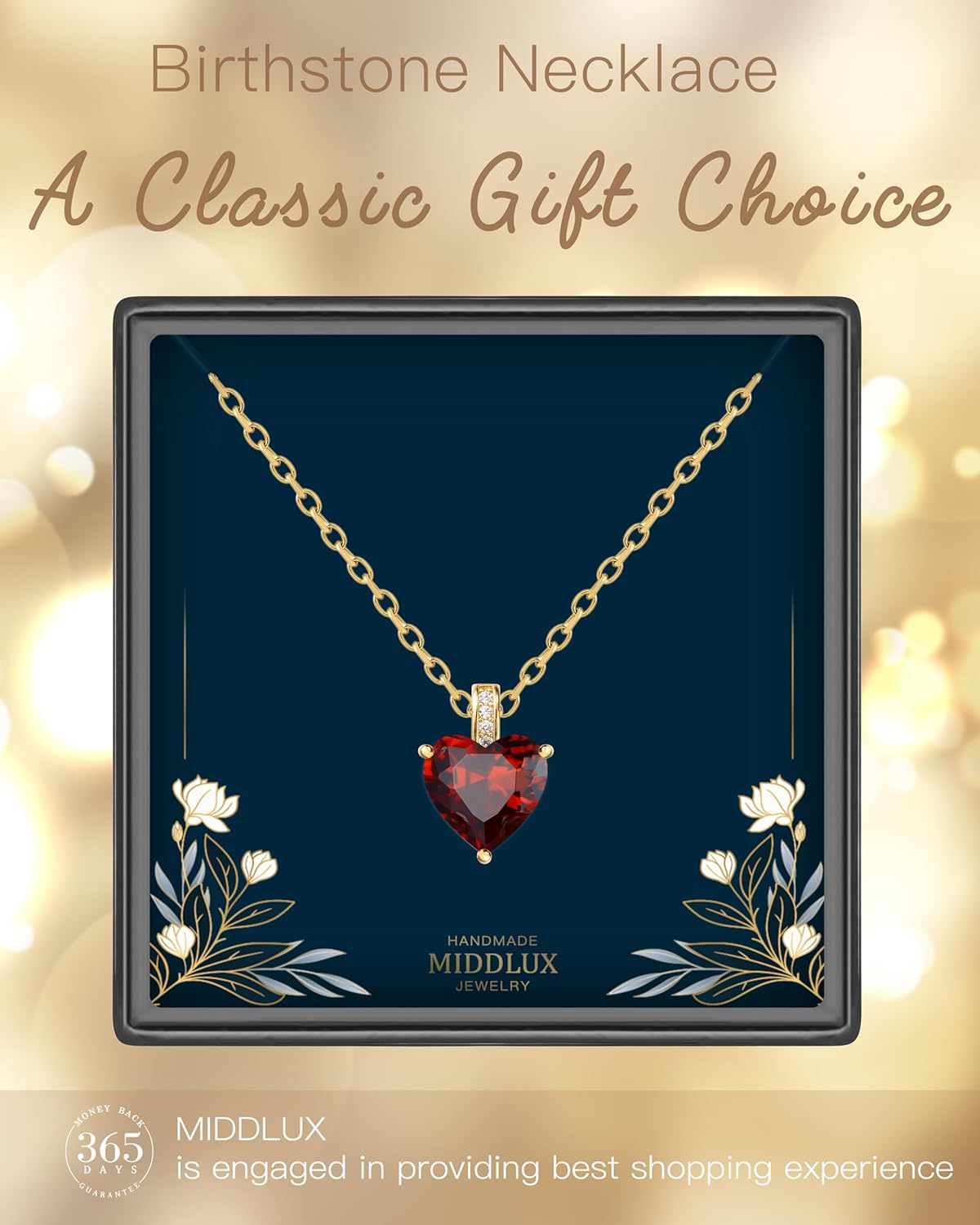 Genuine Birthstone Necklace for Women, Heart Love Necklace, Birthday Gifts for Her - Image 8