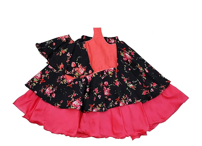 Girls Lehenga choli set for 4-6 year girl (printed, color-Black and Peach). full Stitch