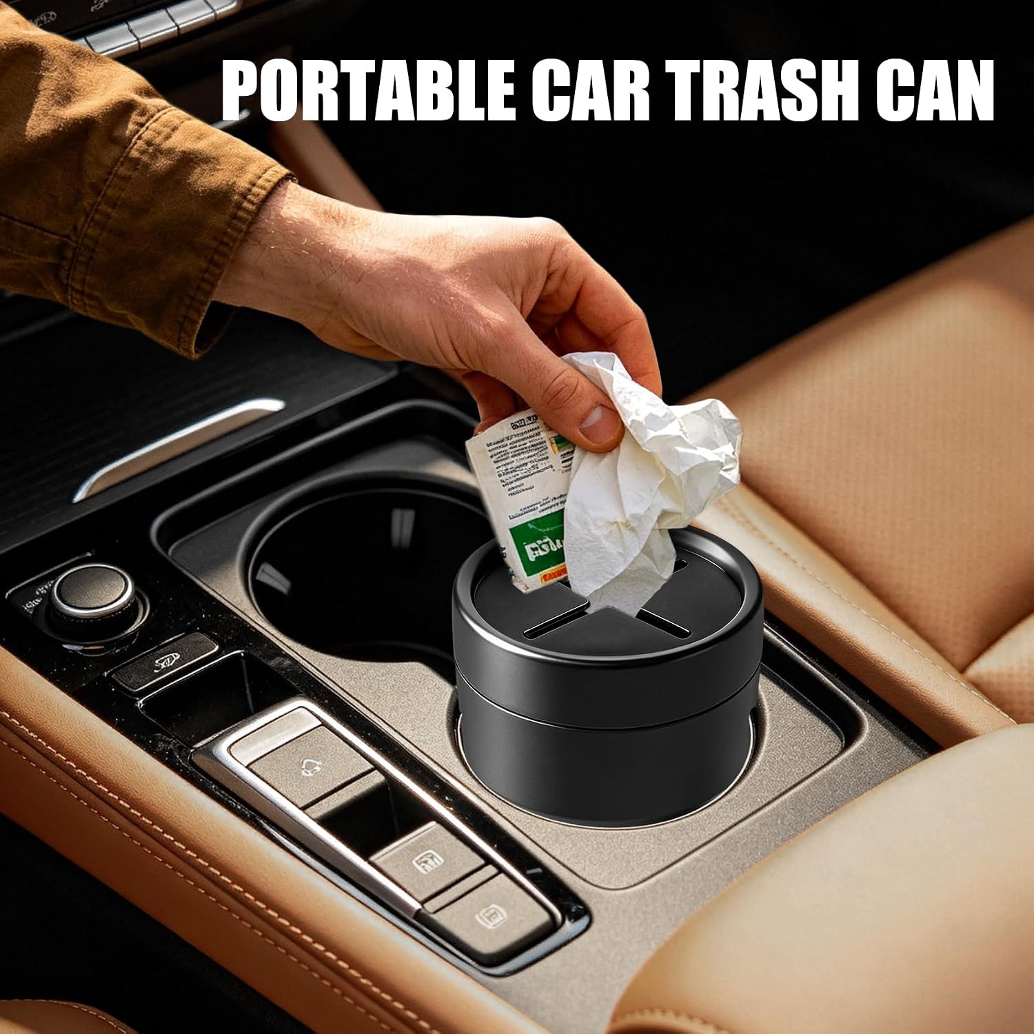 Car Change Holder with Lid, Car Coin Holder, Leakproof Plastic Auto Coin Storage Box Cup Holder Garbage Can, Multipurpose Vehicle Trash Bin Storage Organizer Universal for Auto Home Office