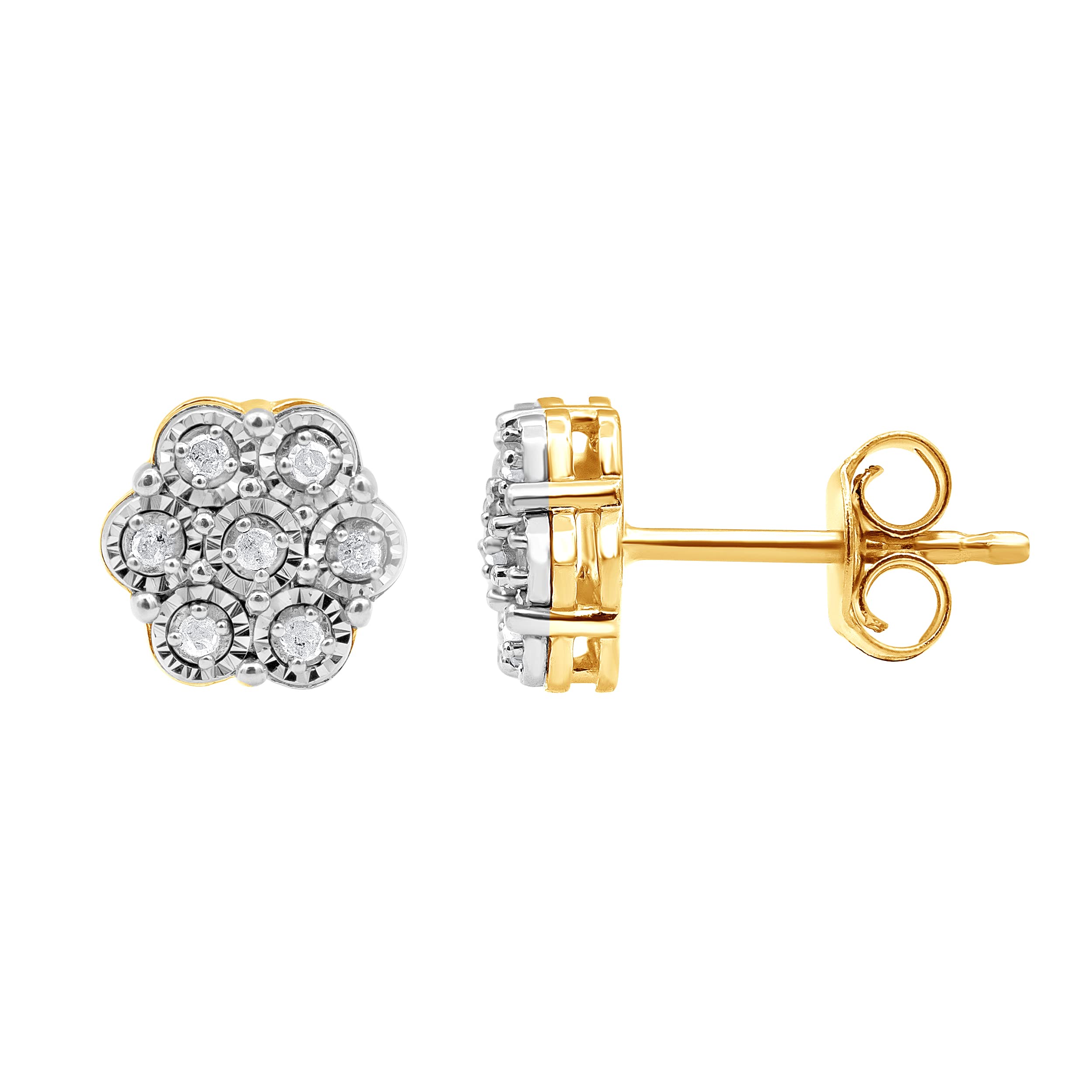 Beyond Brilliance 1/10 CT Sterling Silver Prong Set Cluster Diamond Flower Stud Earrings (J-K, I3) by Beyond Brilliance | Fashion Jewelry for Women| Gift Box Included (14K Yellow & Pink Flash Plated)
