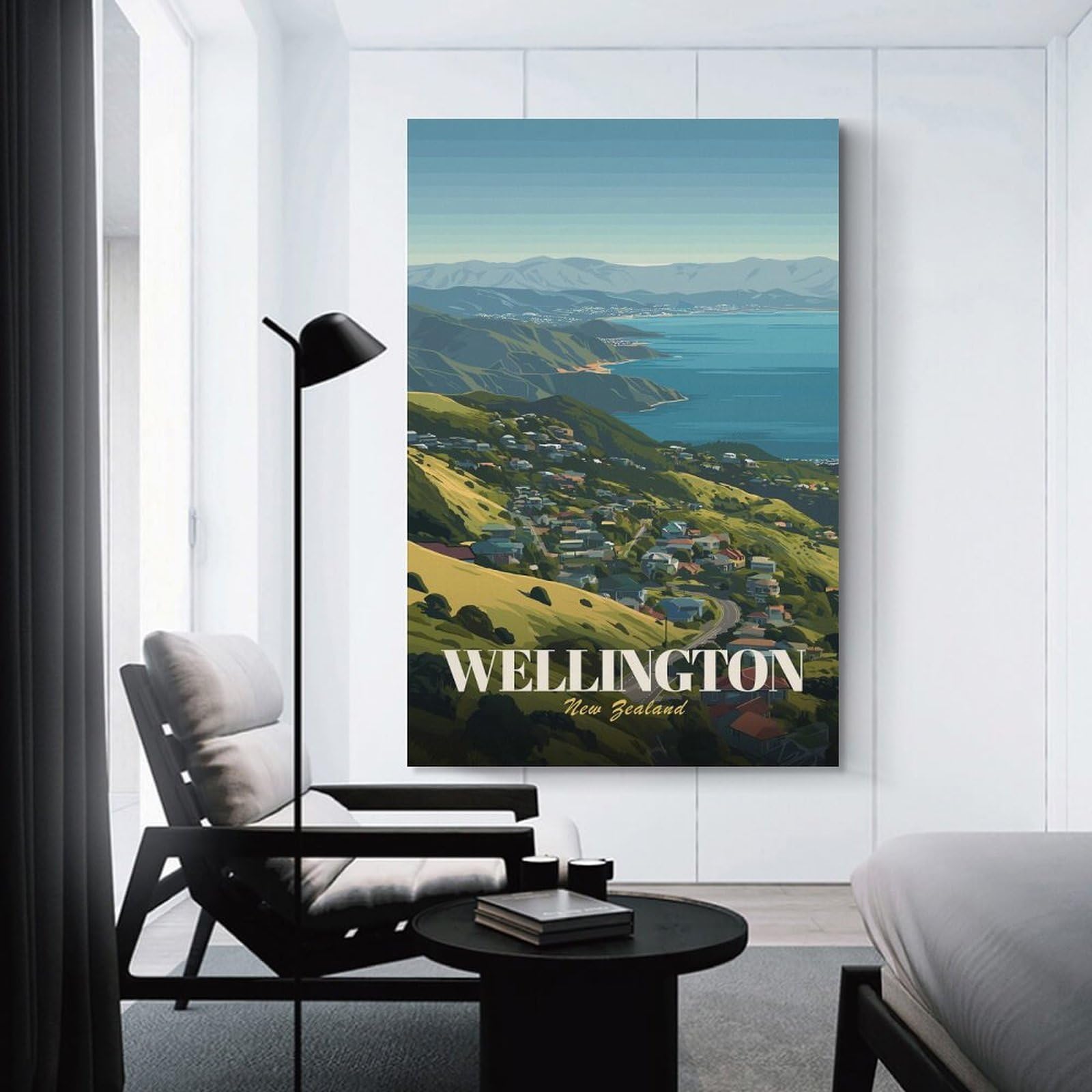 Junmoney Wellington, New Zealand Landscape Art Canvas Wall Decor 20x30inch(50x75cm), for Corridors, Hallways Or Apartment Entries, A Stylish Accent for Home Entrances