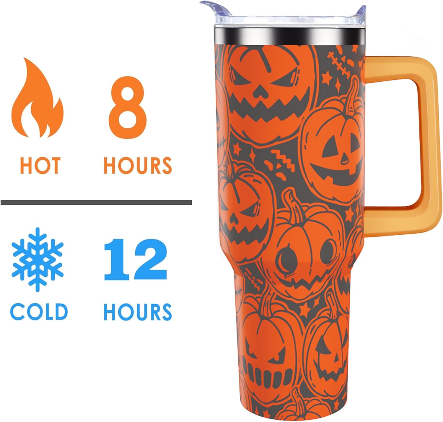 40 oz Halloween Tumbler with Handle Straw Lid Pumpkin Tumbler Gifts for Women Pumpkin Cup Travel Coffee Mug - Image 6