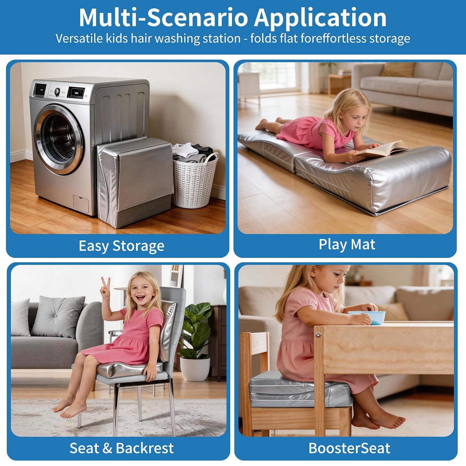 Hair Washing Station for Kids, Foldable Shampoo Mat for Kids with Waterproof Splash Guard, Ergonomic Sink Head Rest for Washing Hair, Anti-Slip Tear-Free Shampoo Buddy for Toddlers