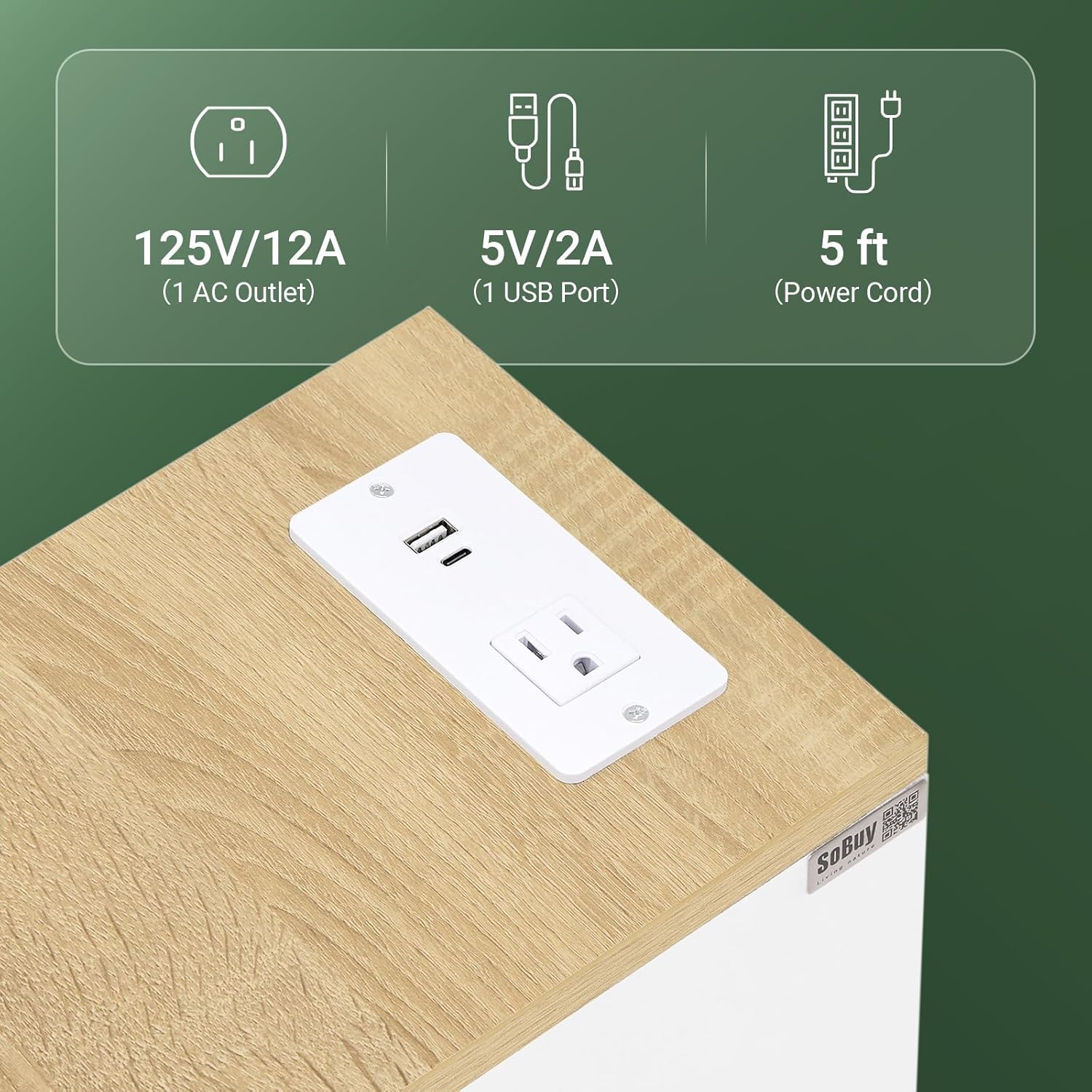 SoBuy Narrow Nightstand with Charging Station, Slim Bedside Table with Drawers, USB & Type-C Ports for Dorm Bedroom and Living Room, White, FBT111-E-WN