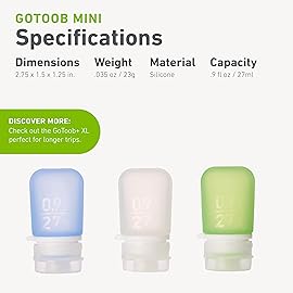 humangear GoToob Mini - Small Silicone Travel Bottles for Toiletries, Shampoo & TSA Carry-On (3-Pack, 0.9 fl oz Each)