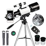 Telescope for Adults & Kids, 70mm Aperture Refractor (15X-150X) Portable Travel Telescope with Phone Adapter & Wireless Remote, Astronomy Beginners Gifts, Black