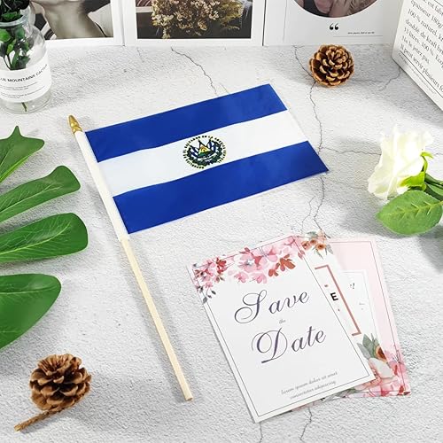 Miniatura 4 de Newperlite Mini banderas de mano de El Salvador Stick Flag Salvadoran - Poste de madera maciza y parte superior de lanza, paquete de 12, 5 x 8